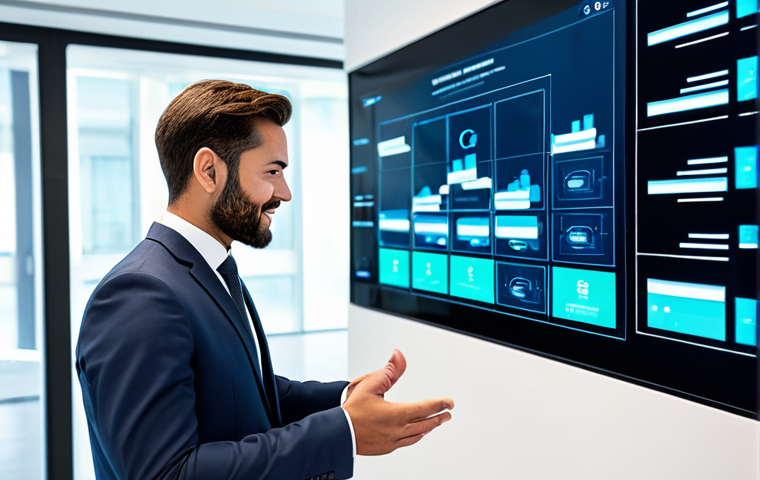 A professional, diverse individual in a sharp, modest business suit, standing confidently in a bright, modern, minimalist office. They are interacting with a holographic touch display that visualizes a seamless, secure property transaction, showing digital documents and a glowing blockchain network. The scene emphasizes efficiency and transparency. Professional photography, sharp focus, vibrant digital interface, architectural elements, fully clothed, appropriate attire, safe for work, perfect anatomy, natural proportions, well-formed hands, proper finger count, natural body proportions, high quality, professional, family-friendly.