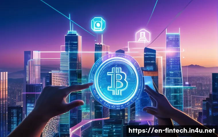 암호화폐 트렌드 분석 - A futuristic digital finance scene illustrating decentralized peer-to-peer lending through blockchai...