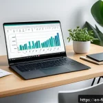 Home 19 AI 기반 재테크 교육 서비스 - A modern, bright home office setting where a young professional is engaging with an AI-driven invest...